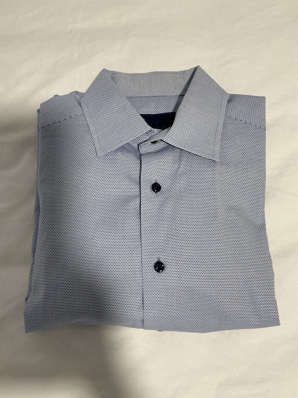 David Donahue Men’s Blue Check Trim Long Sleeve Dress Shirt Size 16 34/35
